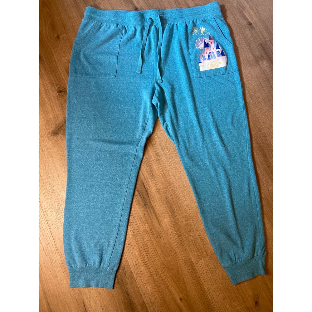 Disney Joey Chou Joggers 1X Turquoise Castle Tinker Bell Sweatpants Loungewear